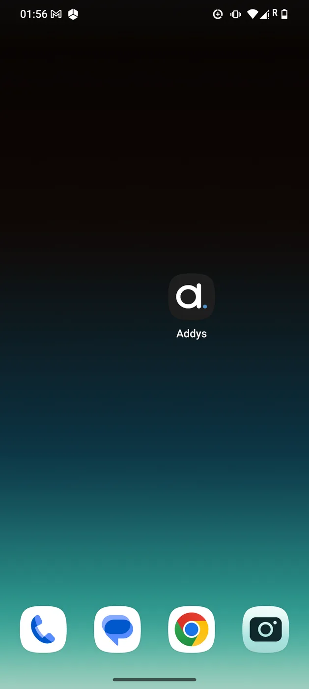 Android home screen showing the Addys icon